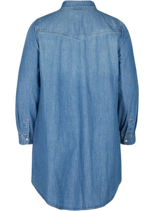 Lange denim blouse in katoen, Blue denim, Packshot image number 1