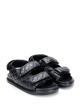 Sandale en cuir de forme large, Black, Packshot image number 1