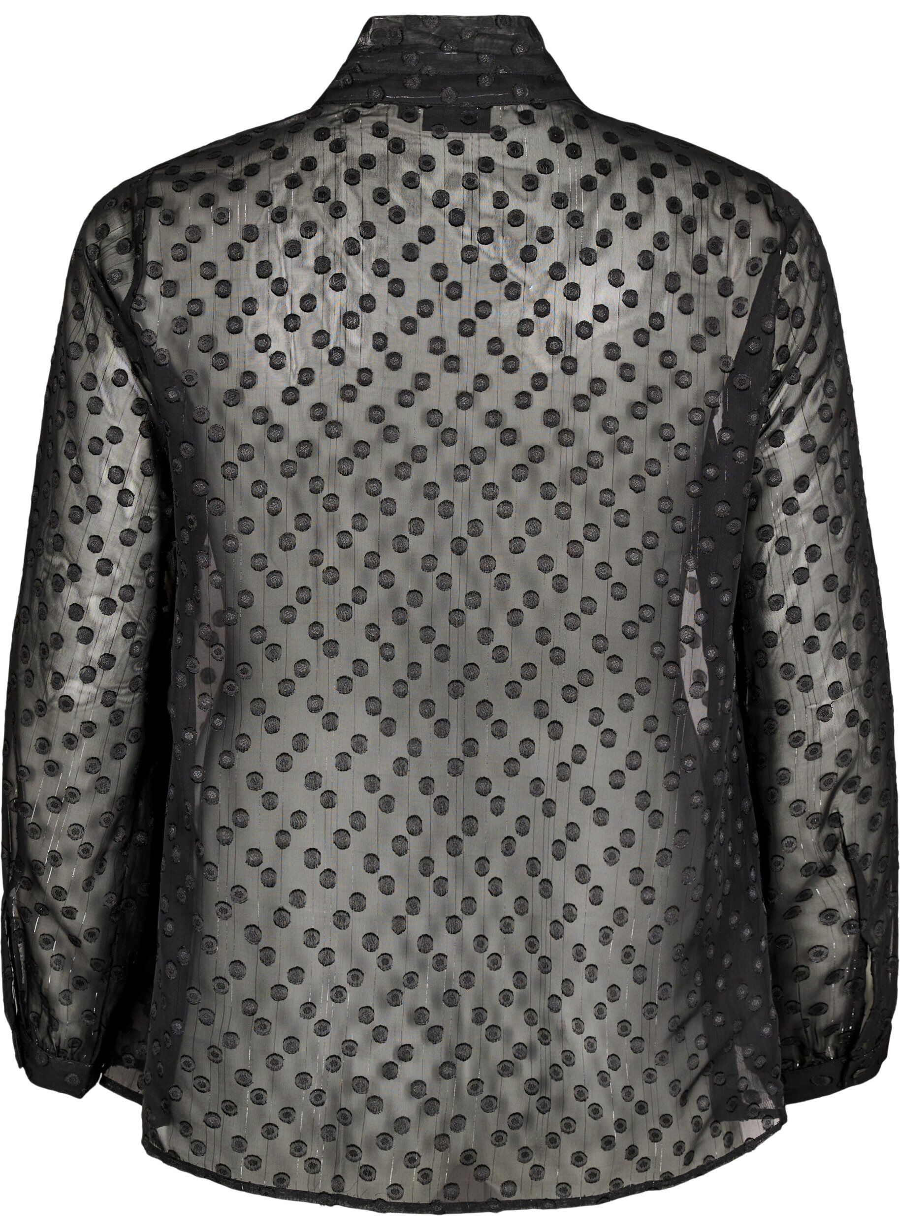 ZizziChiffon blouse met een gestippelde textuur, Black, Packshot image number 1