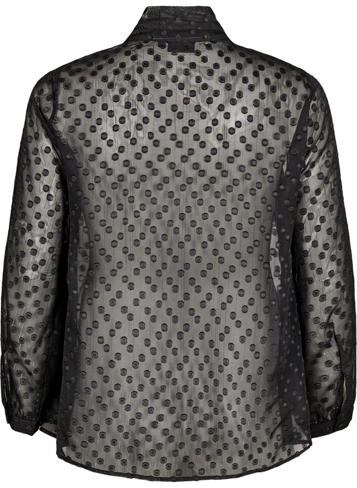 Chiffon blouse met een gestippelde textuur, Black, Packshot image number 1