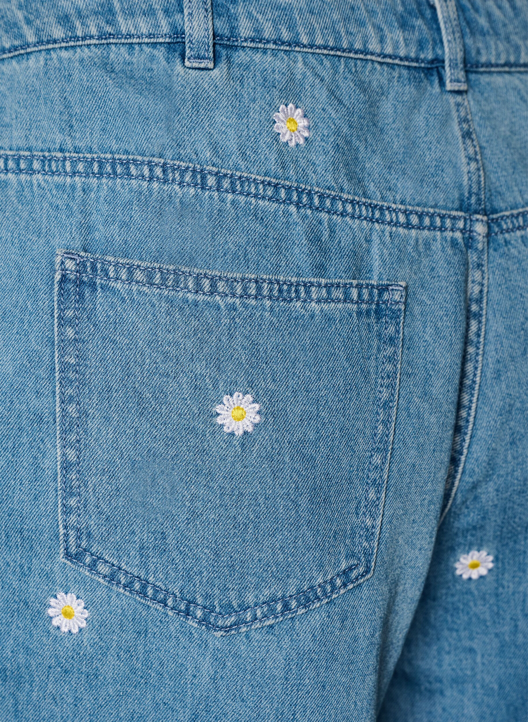 ZizziHigh waist denimshorts met bloemenborduursel, Blauw, Packshot image number 3