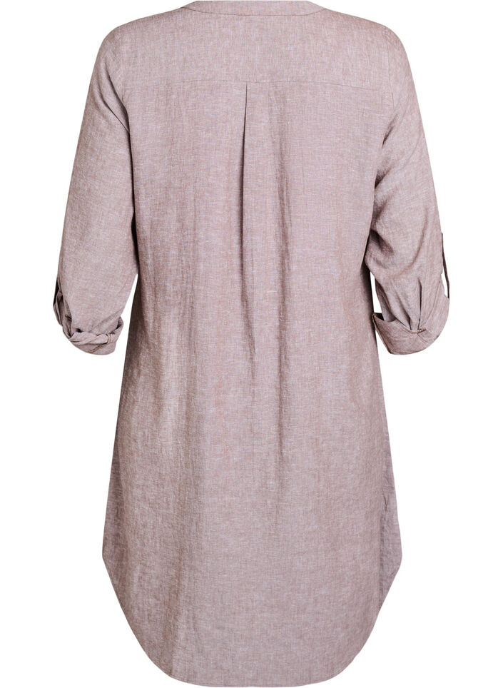 Chemise longue en lin et viscose, Marron, Packshot image number 1