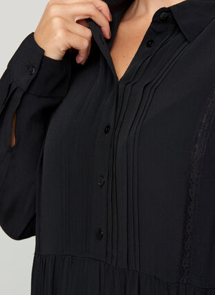 Viscose jurk met kanten lint, Black, Model image number 2