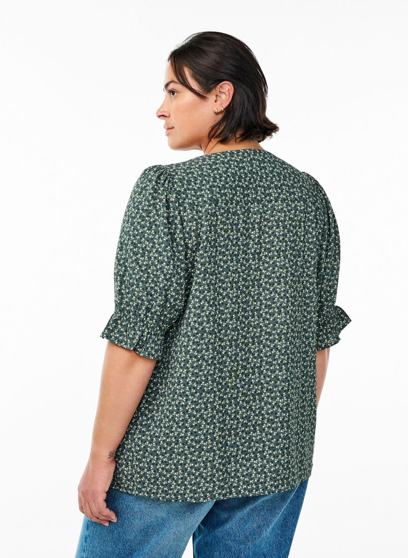Shirtblouse met 1/2 mouwen, Groen, Model image number 2