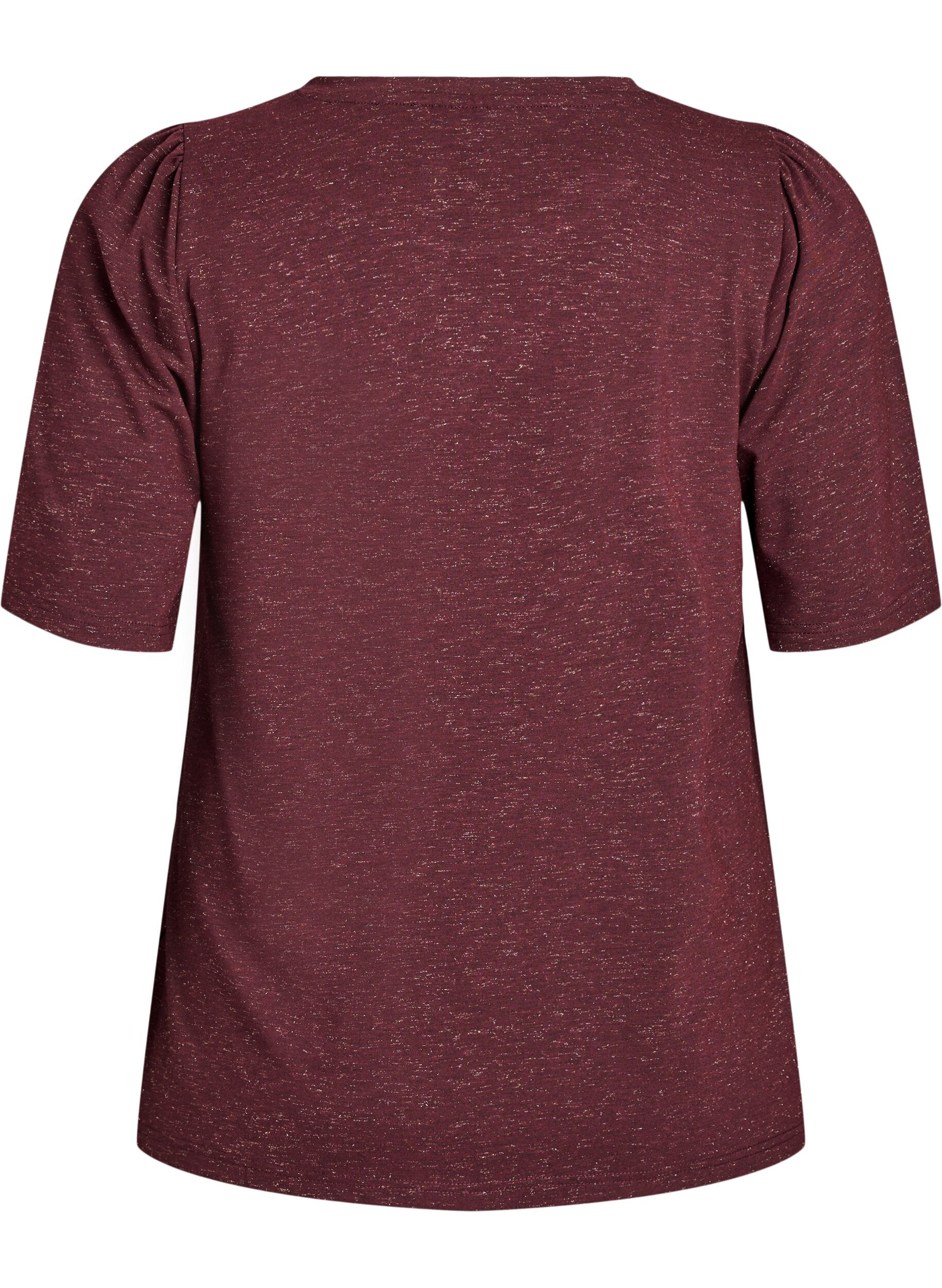 ZizziT-shirt met glitters en korte pofmouwen, Donker Bordeaux, Packshot image number 1
