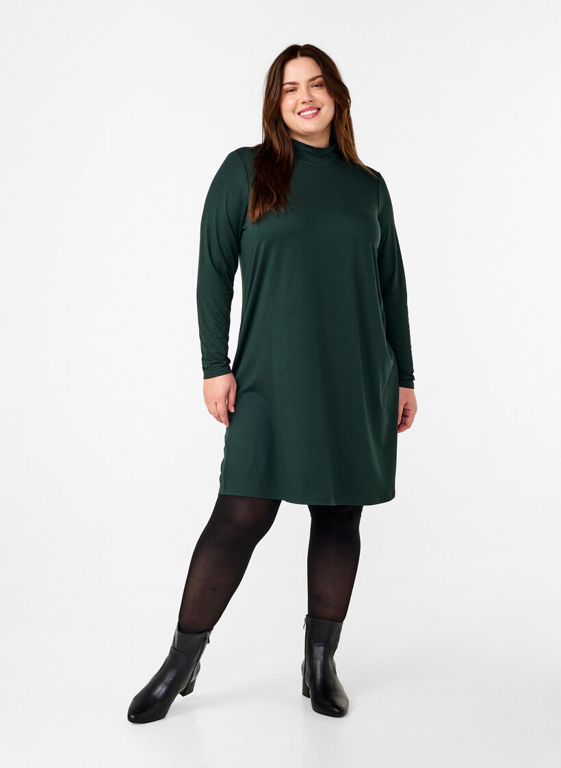 FLASH - Jurk met lange mouwen en col, Groen, Model image number 1