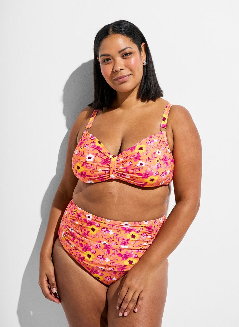 Haut de bikini avec armatures et imprim&eacute;, Orange, Model image number 1