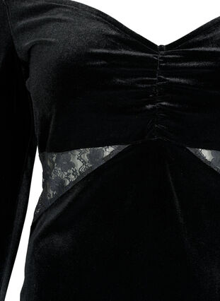 Robe courte en velours avec des touches de dentelle, Black, Packshot image number 2