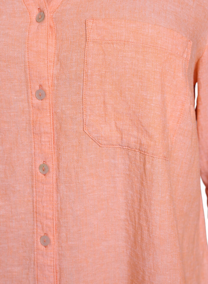 Linnen en viscose shirt met 3/4 mouwen, Oranje, Packshot image number 2