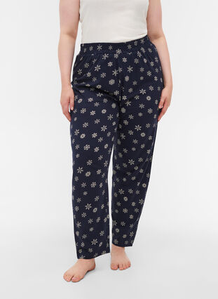 Pantalon de pyjama ample en coton bio, Night Sky Snow, Model image number 2