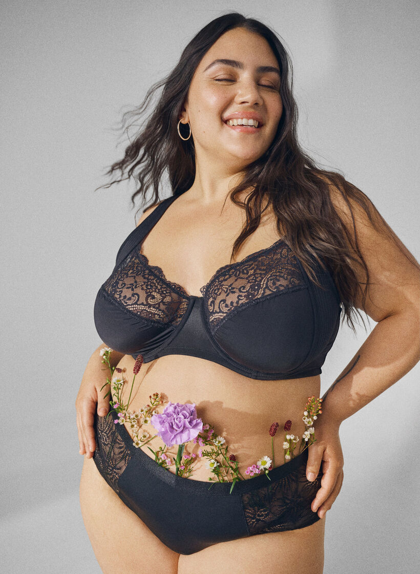 Menstruatie slipje met kant en normale taille, Black, Image image number 0