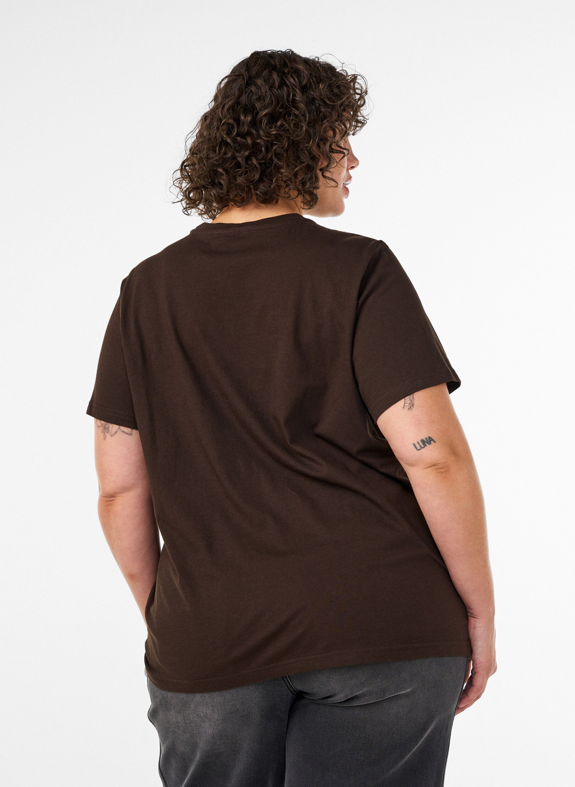 ZizziT-shirt en coton bio avec imprim&eacute; sur le devant, Marron, Model image number 2