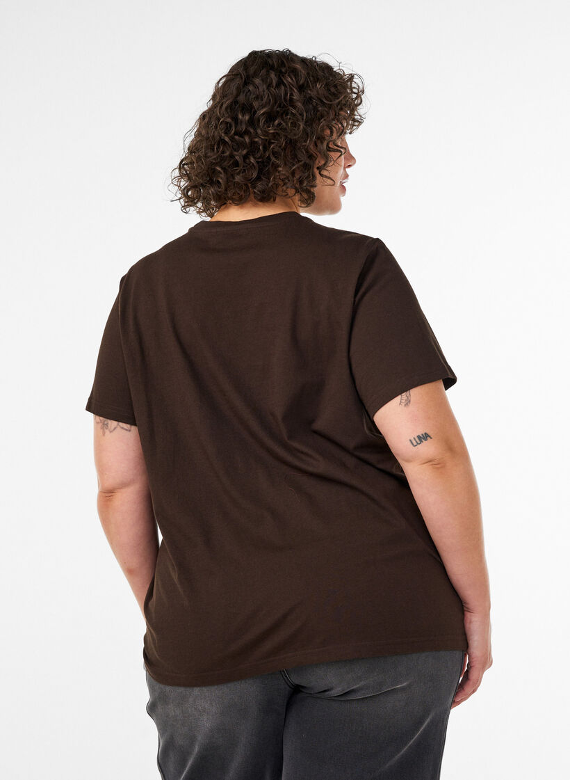 T-shirt en coton bio avec imprim&eacute; sur le devant, Marron, Model image number 2