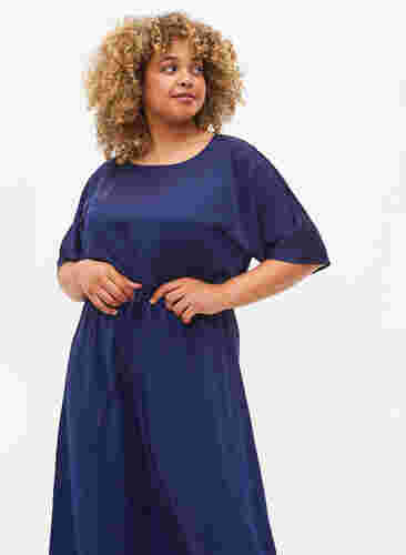 Midi-jurk met korte mouwen en verstelbare taille, Evening Blue, Model image number 2