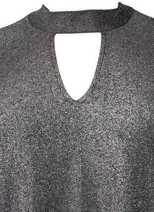 Glitter blouse met lange mouwen, ronde hals en V-detail, Black Silver, Packshot image number 2