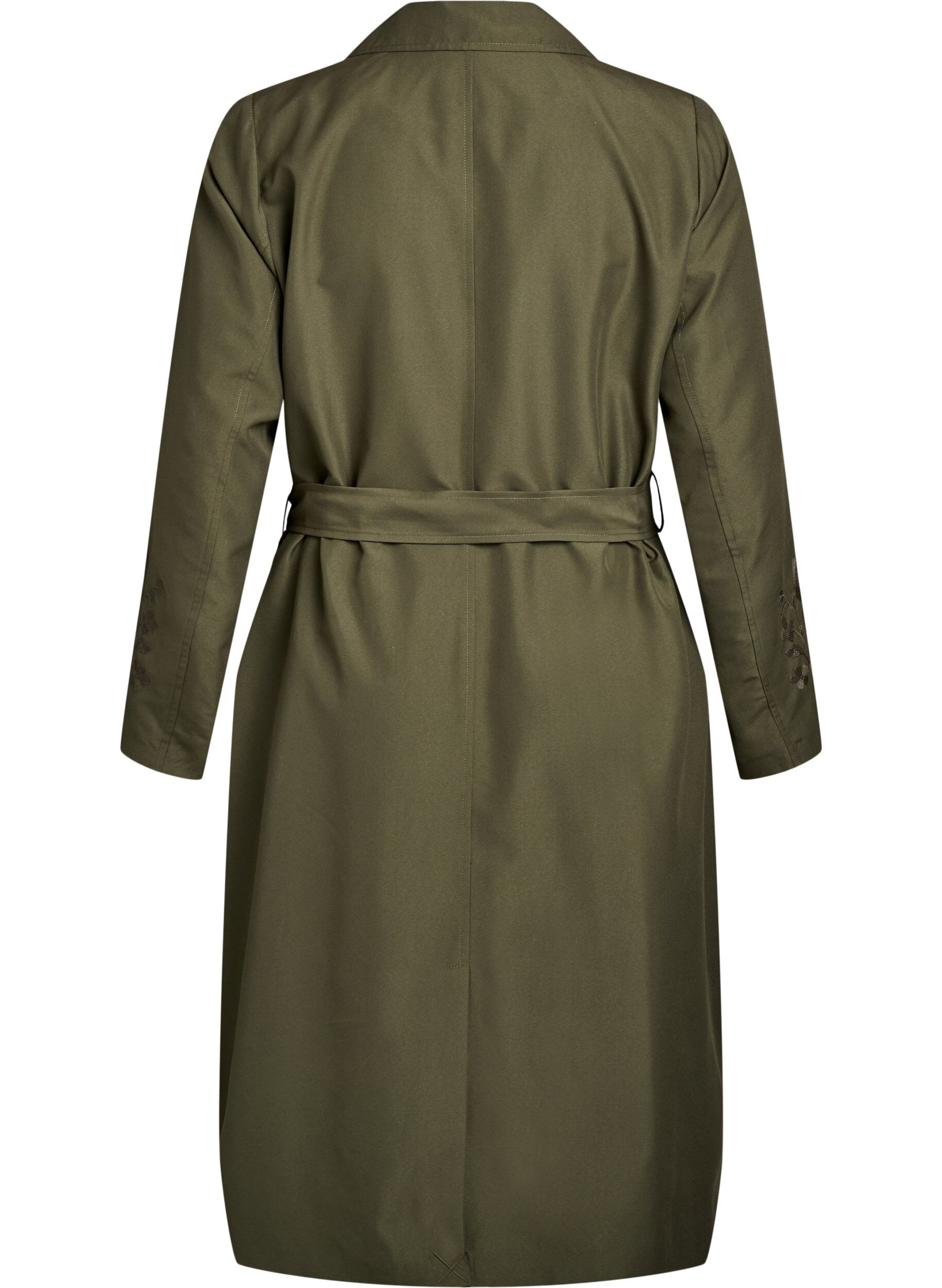 ZizziLange trenchcoat met borduursels, Groen, Packshot image number 1