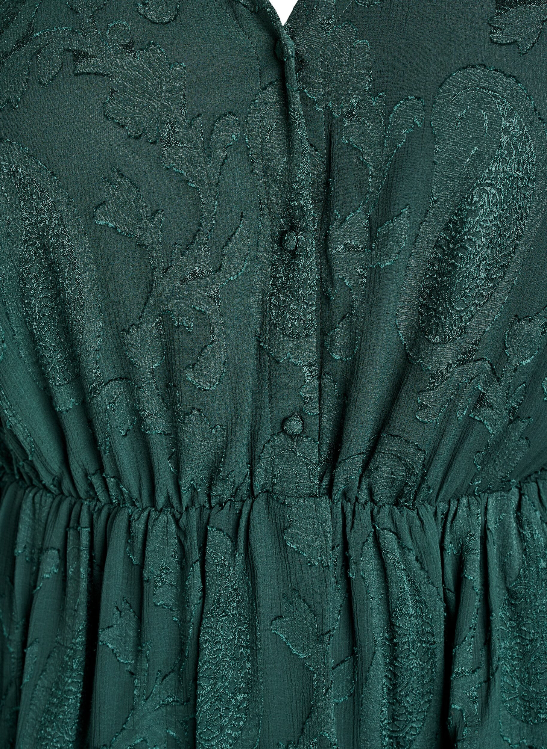 Zizzi Robe courte &agrave; volants et motif textur&eacute;, Vert fonc&eacute;, Packshot image number 2