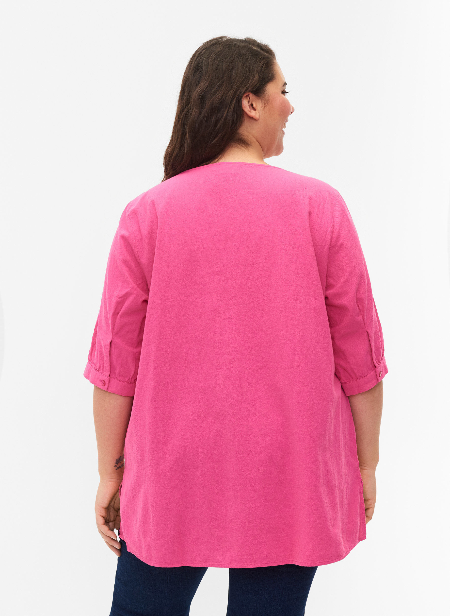 Zizzi FLASH - Blouse en coton &agrave; manches mi-longues, Raspberry Rose, Model image number 1