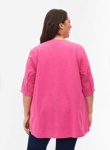 FLASH - Katoenen blouse met halflange mouwen, Raspberry Rose, Model image number 1