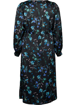 Midi-jurk met lange mouwen en bloemenprint, Blue Flower AOP, Packshot image number 1