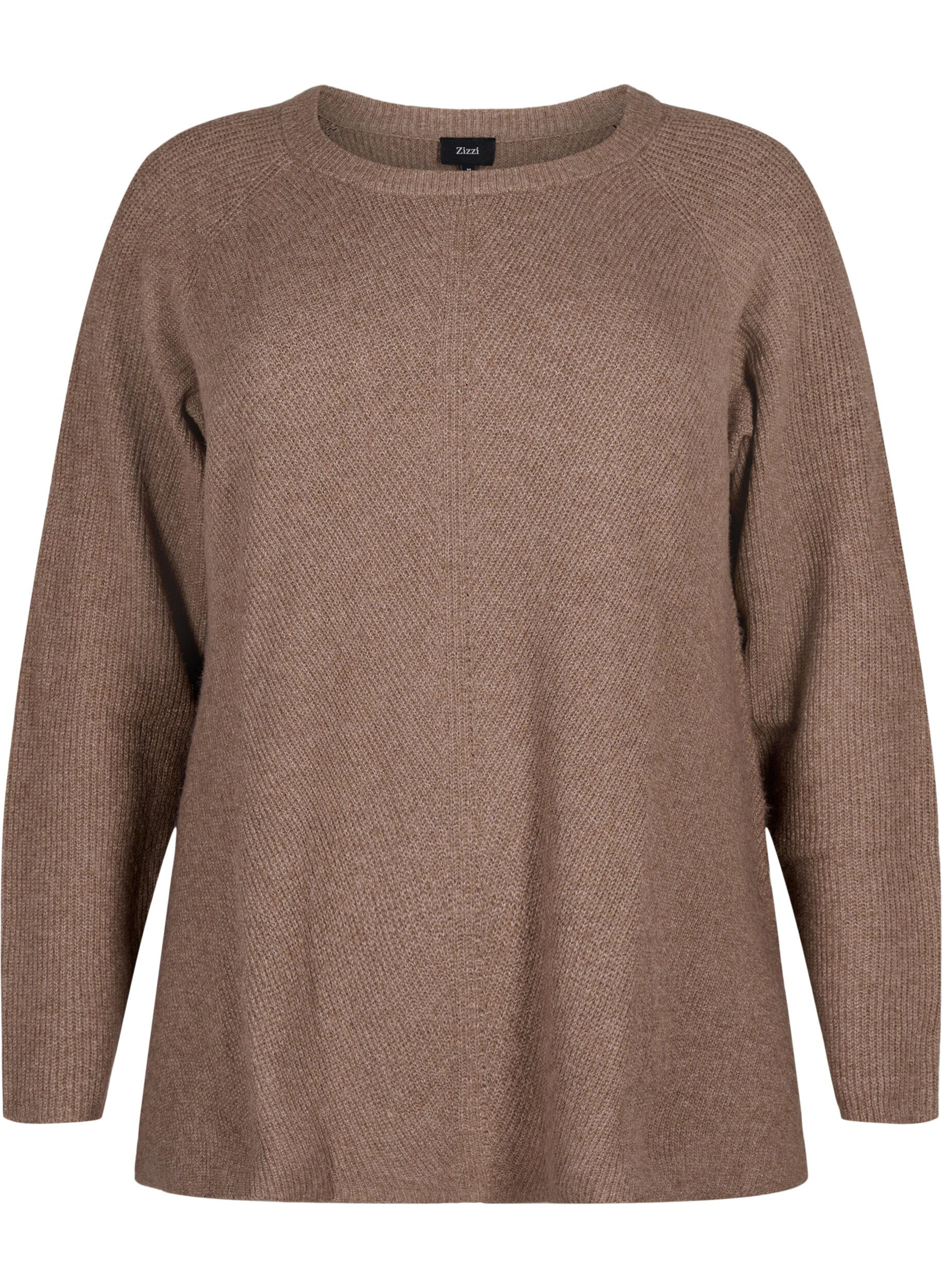 ZizziGem&ecirc;leerde pullover met zijsplit, Walnut/White Mel., Packshot image number 0