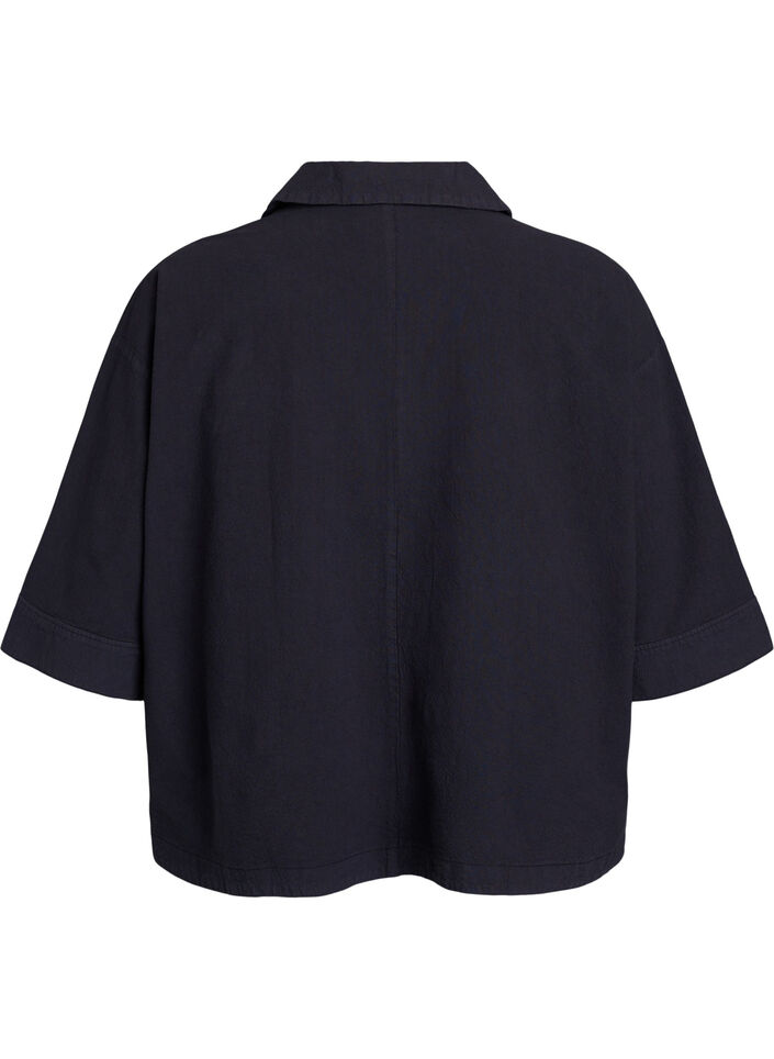 Losse blouse met kraag en 1/2 mouwen, Zwart, Packshot image number 1