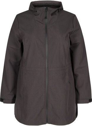 Softshell jas met capuchon met verstelbare taille, Dark Grey Melange, Packshot image number 0
