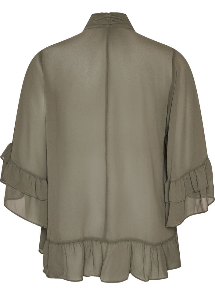 Blouse avec ruban &agrave; nouer et volants, Gris anthracite, Packshot image number 1