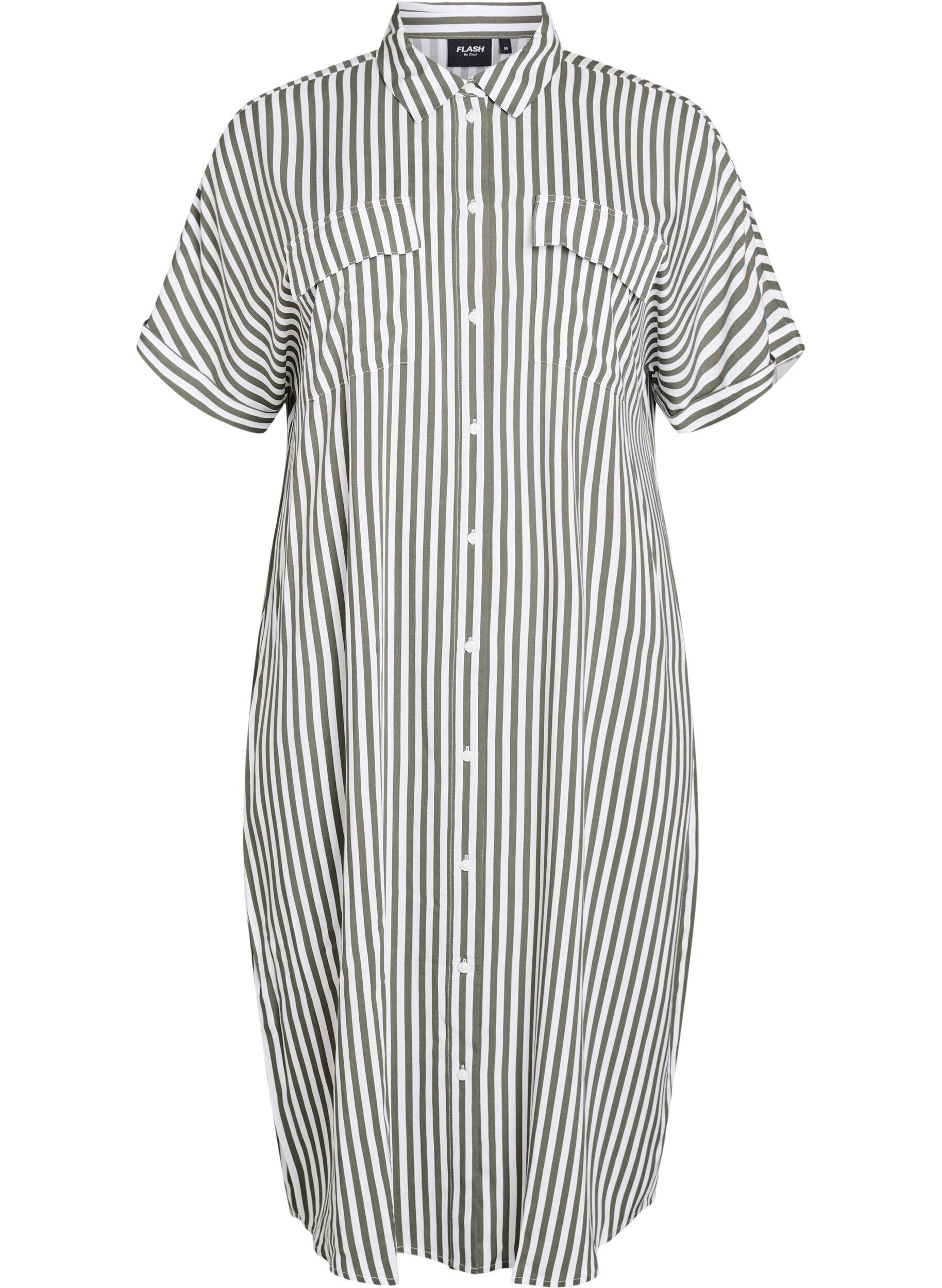 ZizziFLASH - Lange overhemdjurk met korte mouwen, Groen, Packshot image number 0