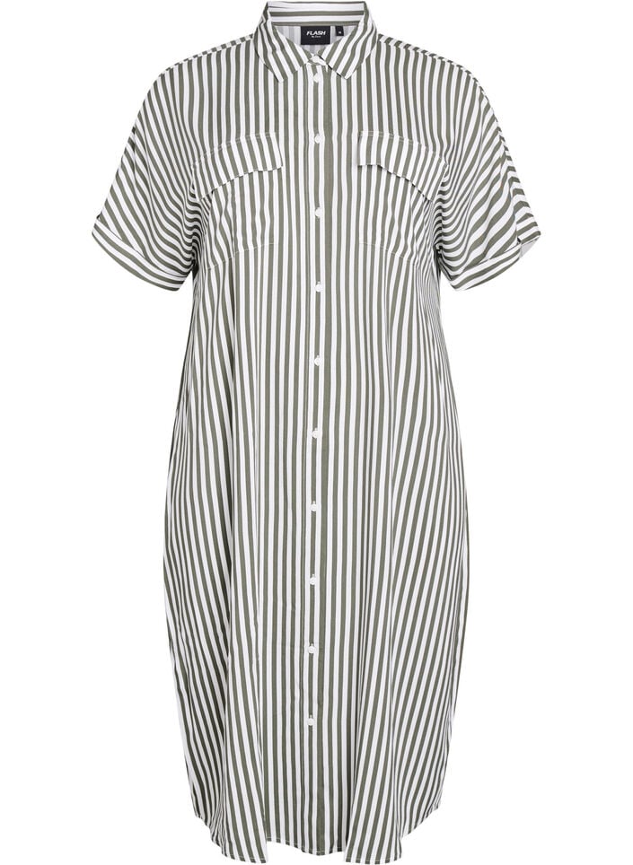 FLASH - Lange overhemdjurk met korte mouwen, Groen, Packshot image number 0