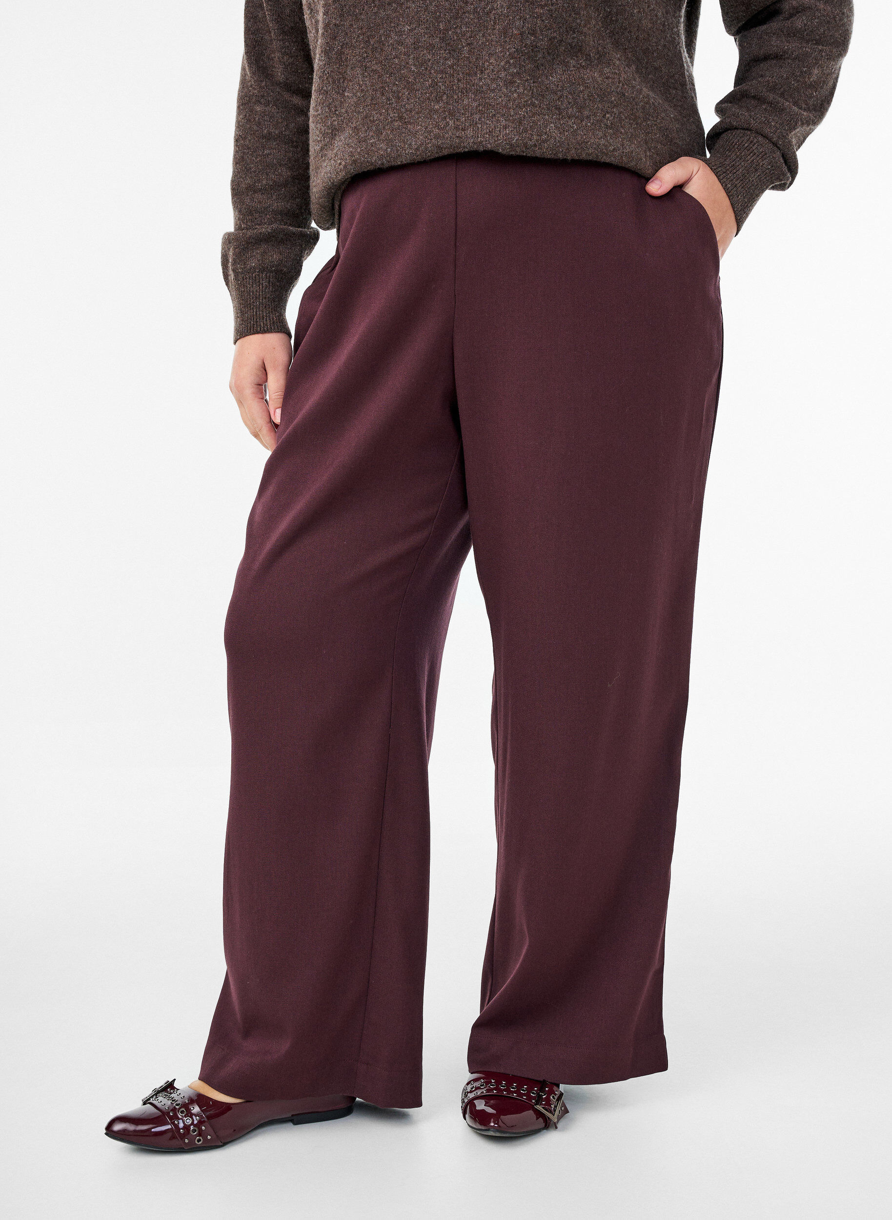 ZizziWijde broek met een hoge taille, Donker Bordeaux, Model image number 2