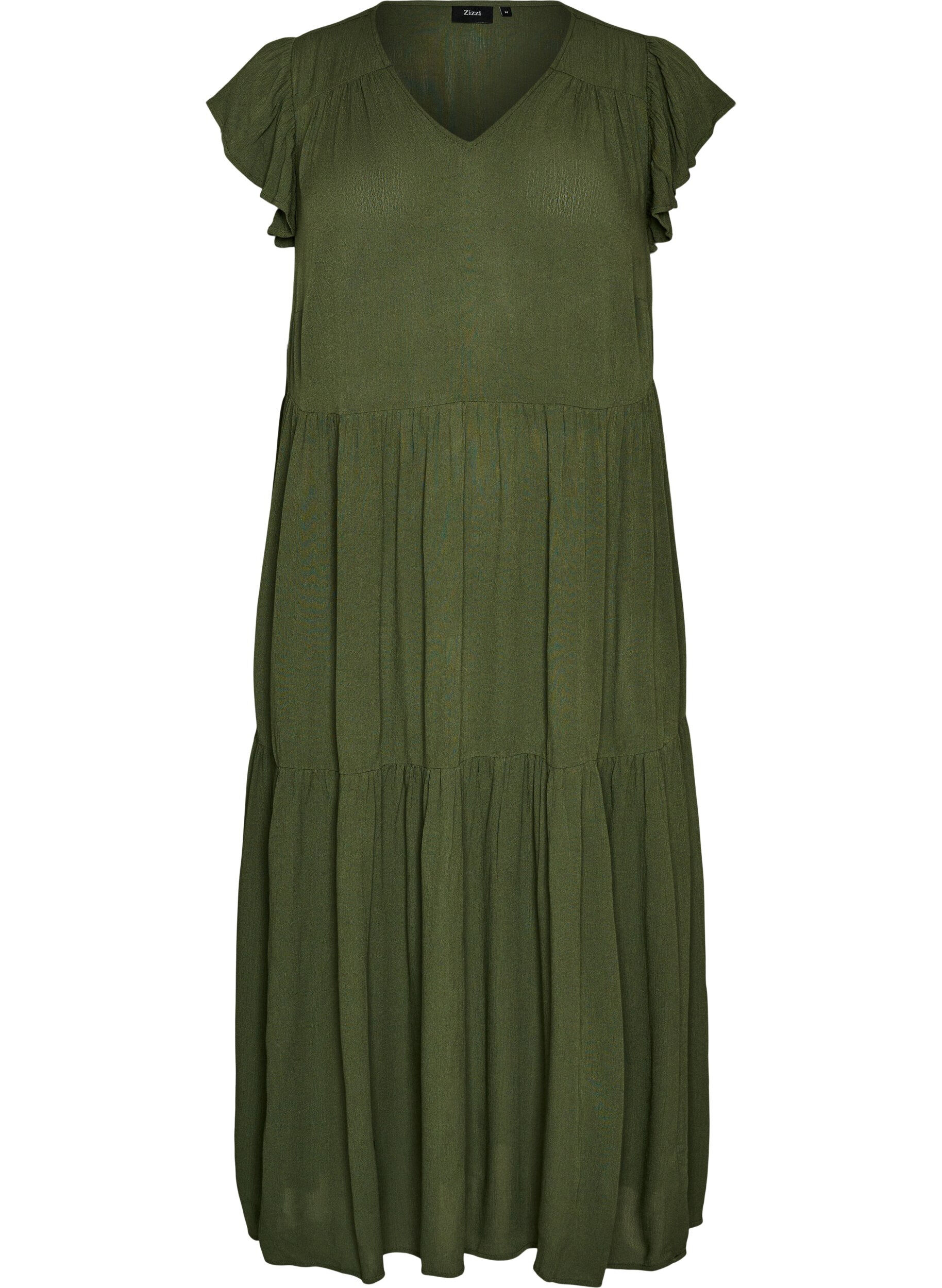 Midi jurk van viscose met ruches mouwen