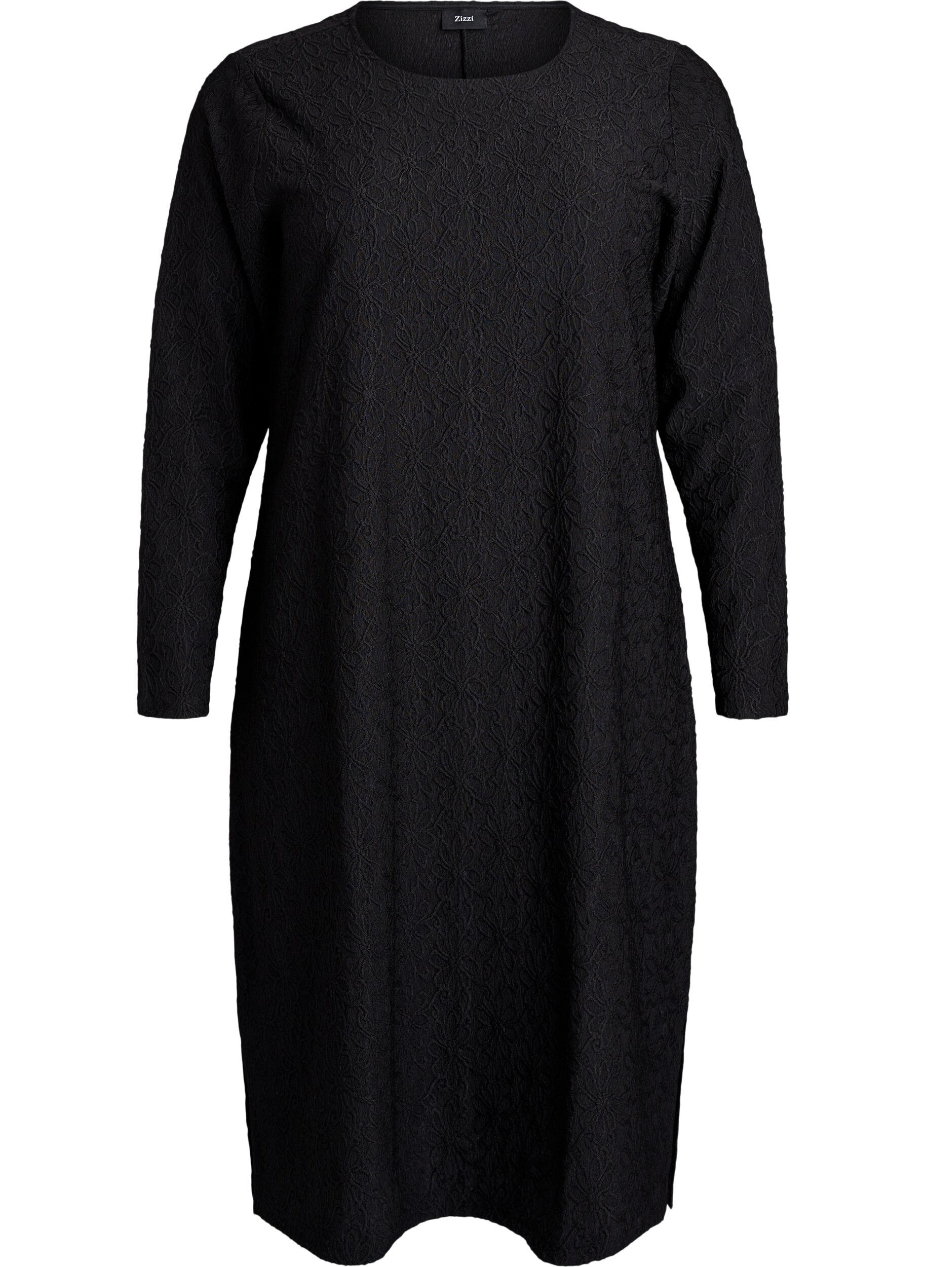 Robe florale textur&eacute;e &agrave; manches longues