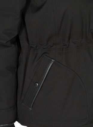 Korte winterjas met capuchon en kraag van imitatiebont, Black, Packshot image number 3