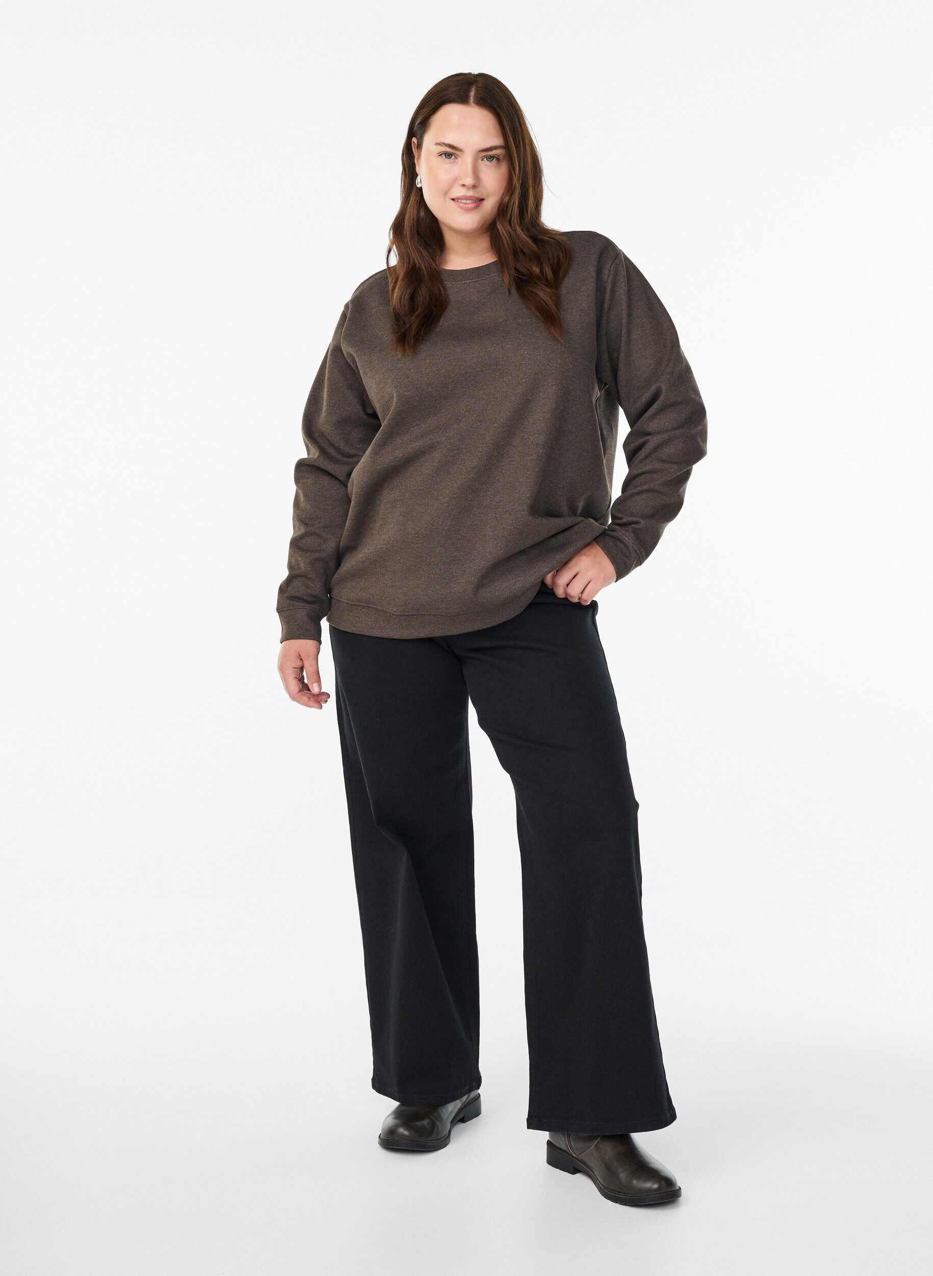 ZizziSweatshirt met ronde hals, Bruin, Model image number 1