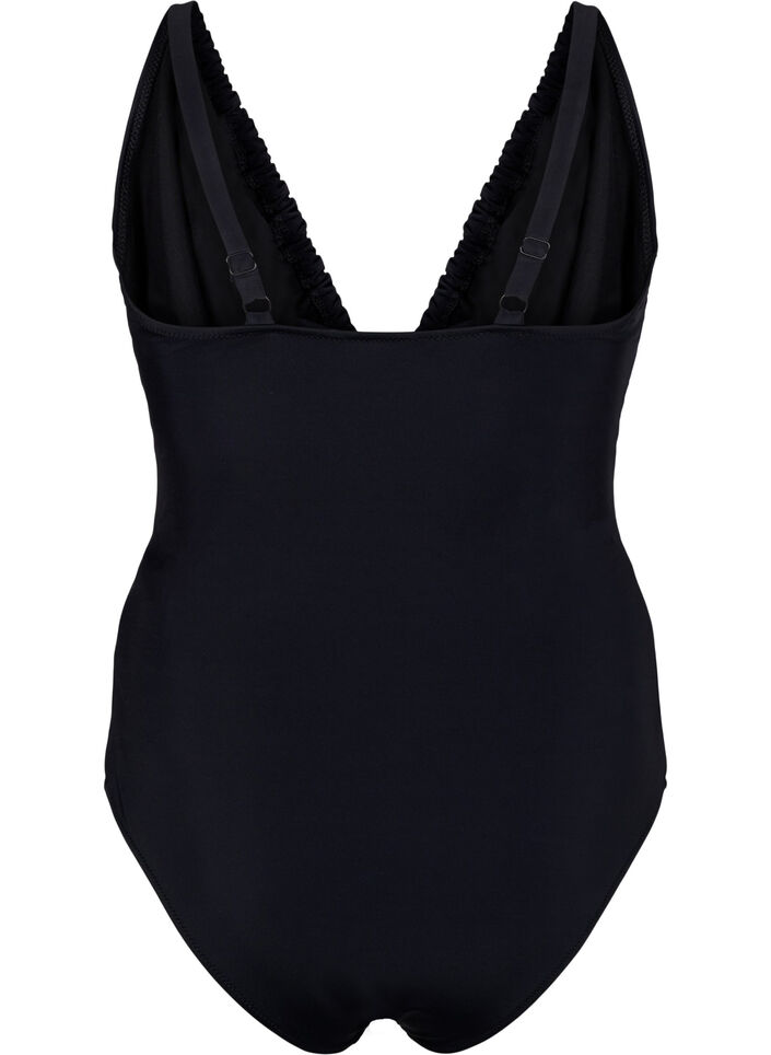 Maillot de bain drapé avec détail d'anneau, Black, Packshot image number 1