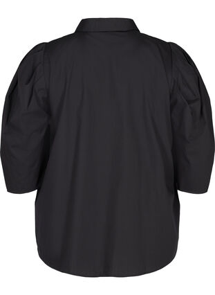 Katoenen blouse met 3/4 pofmouwen, Black, Packshot image number 1