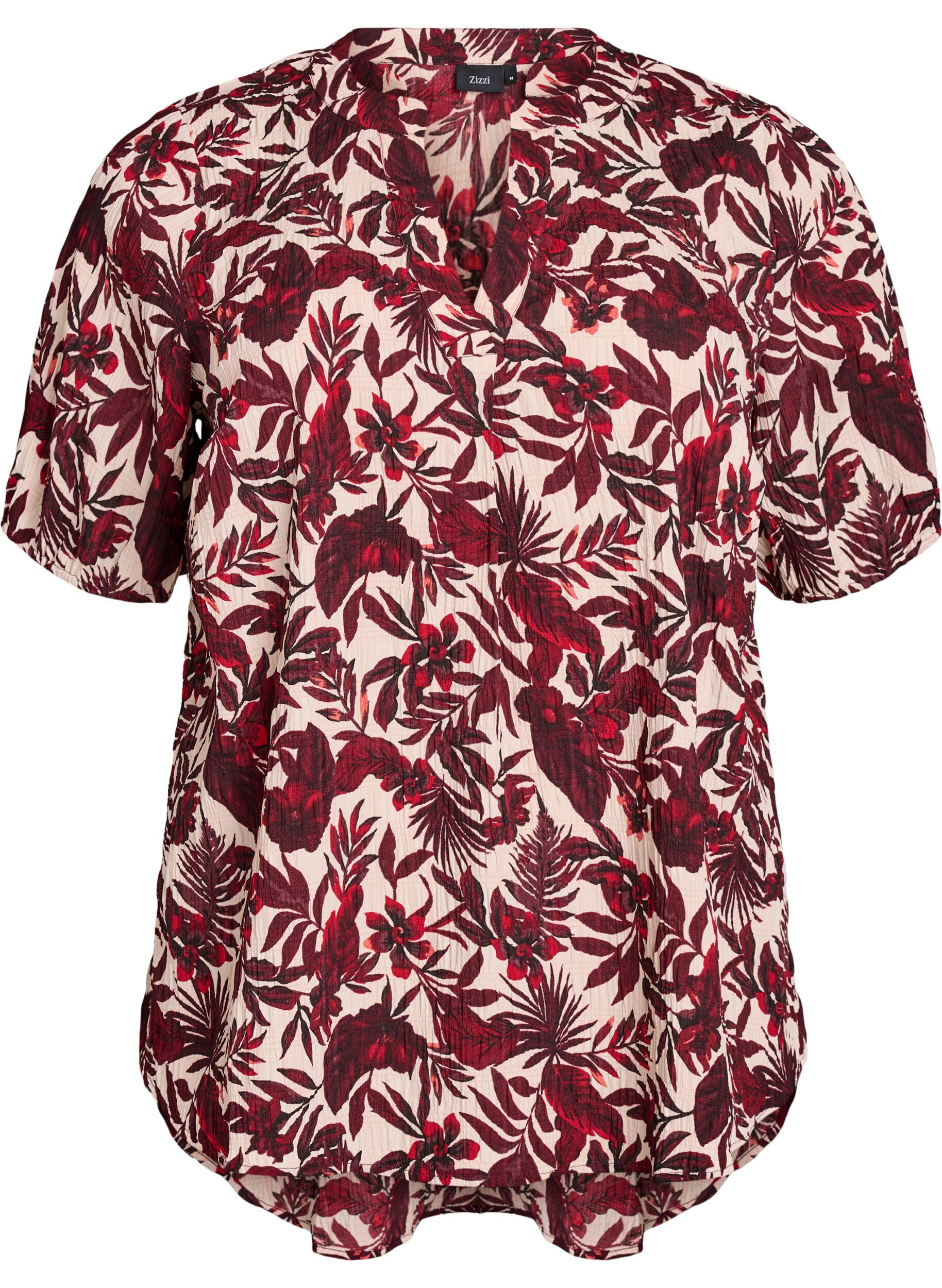 ZizziBloemenblouse met korte mouwen, Rood, Packshot image number 0