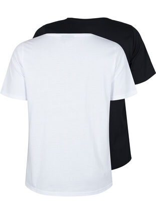 FLASH - T-shirts 2-pack à col en V, White/Black, Packshot image number 1