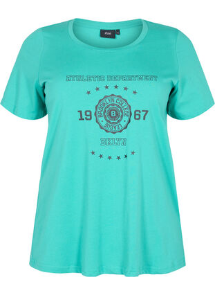 Katoenen t-shirt met korte mouwen en print, Sea Green, Packshot image number 0