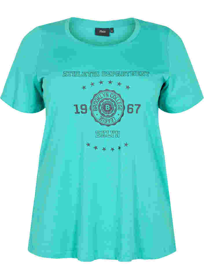 T-shirt en coton à manches courtes avec impression, Sea Green, Packshot image number 0