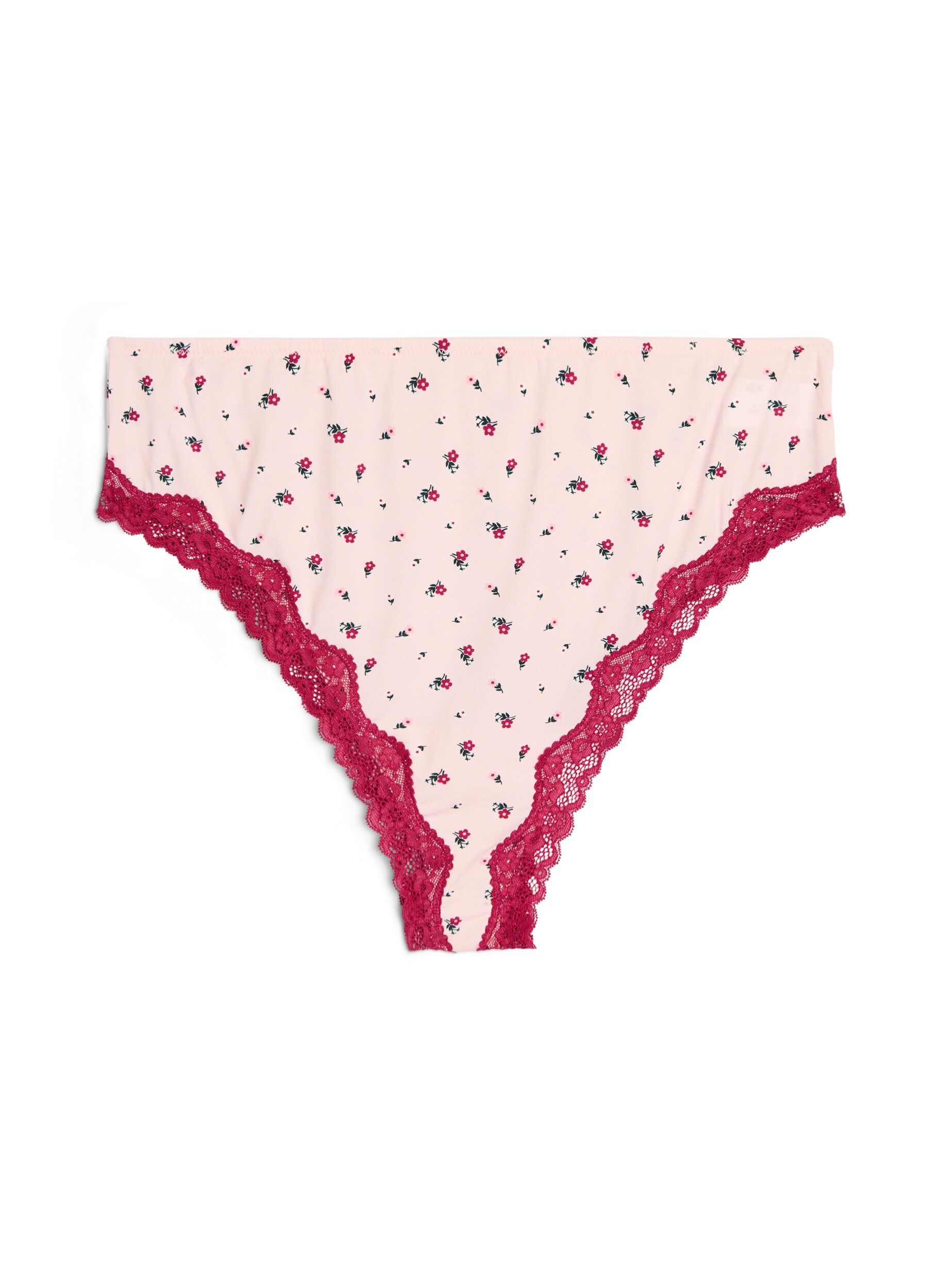 ZizziBrazilian slip met bloemenprint en kant, Roze, Packshot image number 0