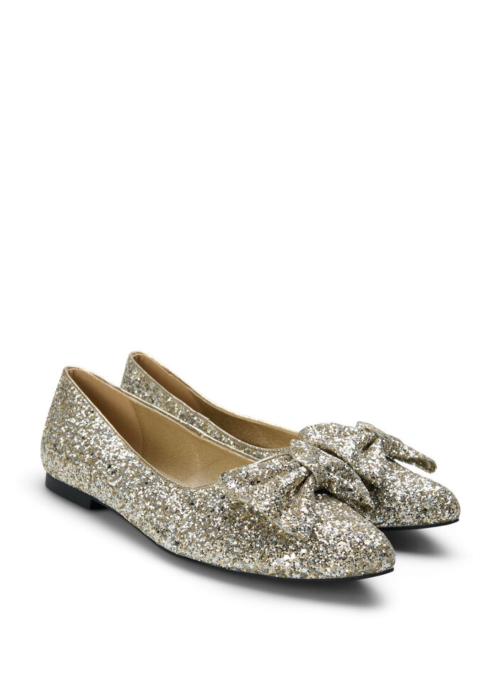 Ballerines larges à paillettes avec nœud, Gold Glitter, Packshot image number 1