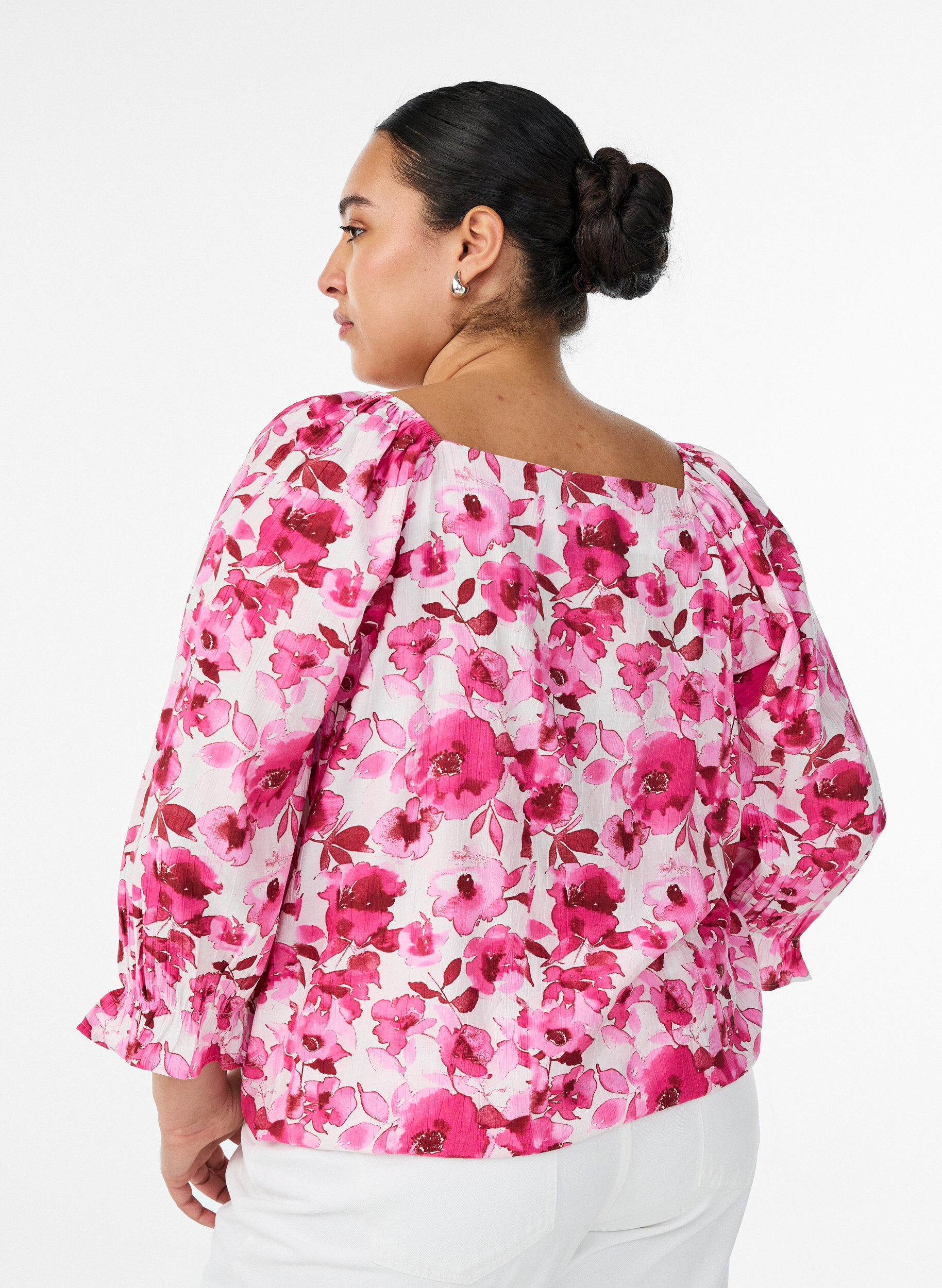 ZizziViscose blouse met een vierkante hals en 3/4-mouwen, Roze, Model image number 2