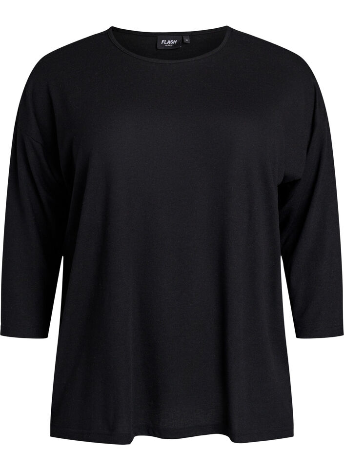 Jersey blouse met 3/4 mouwen, Zwart, Packshot image number 0