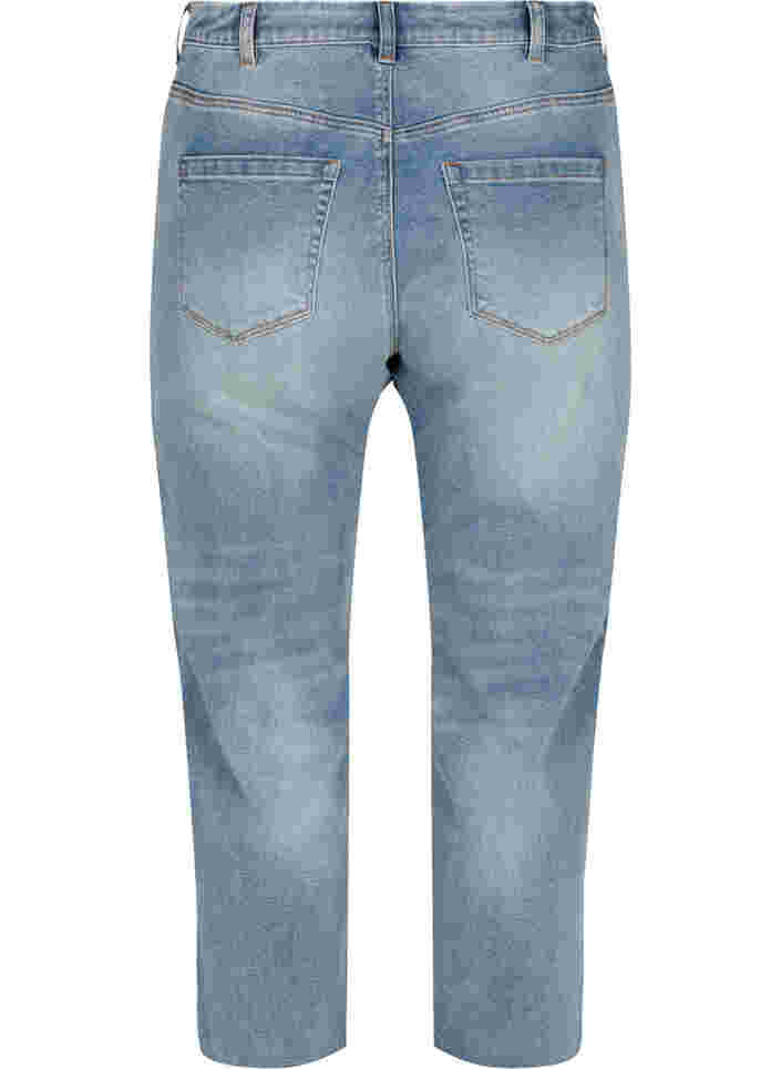 7/8 jeans met ruwe randjes en hoge taille, Light blue denim, Packshot image number 1