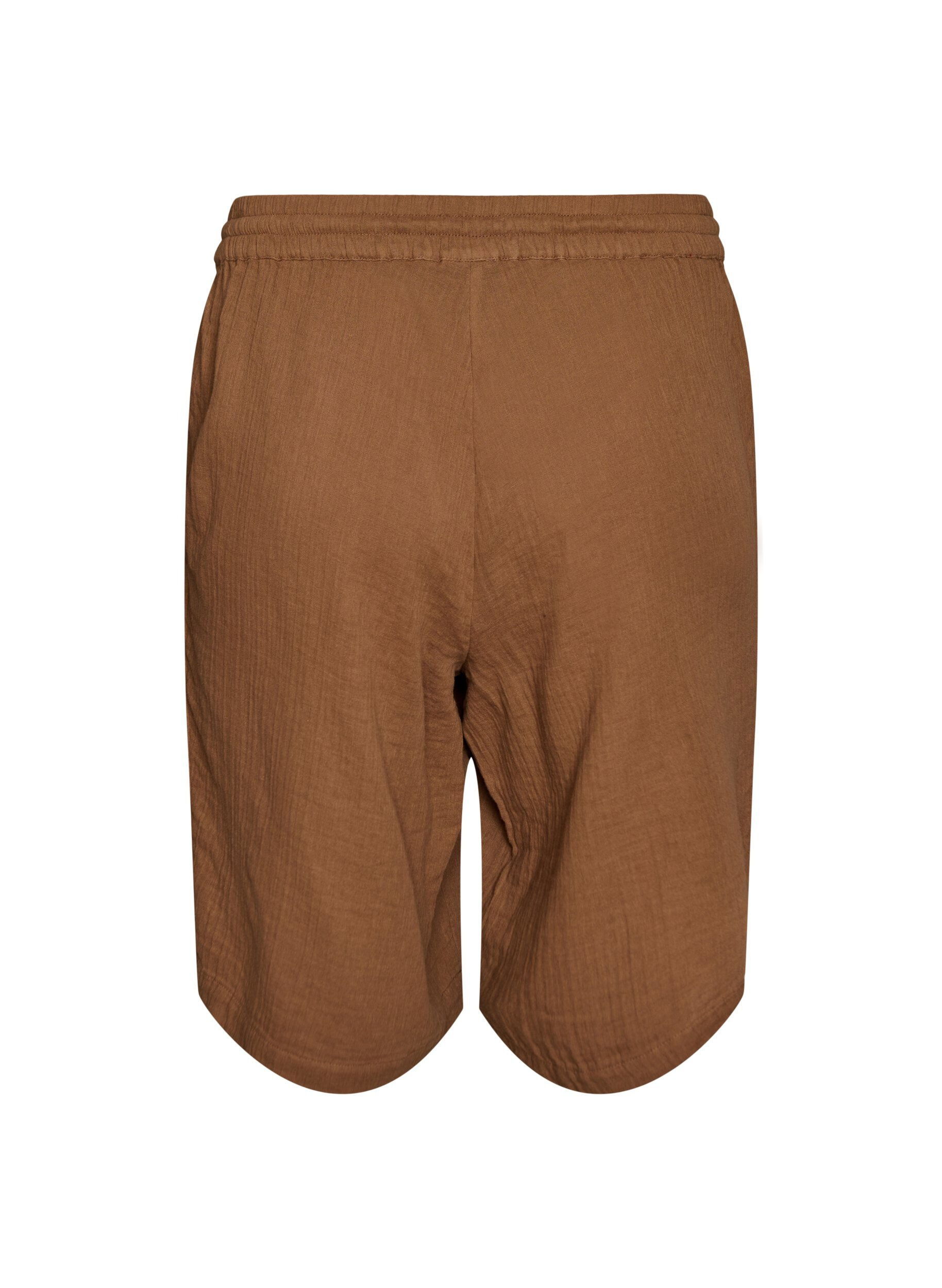 ZizziLos katoenen mousseline shorts met een hoge taille, Bruin, Packshot image number 1