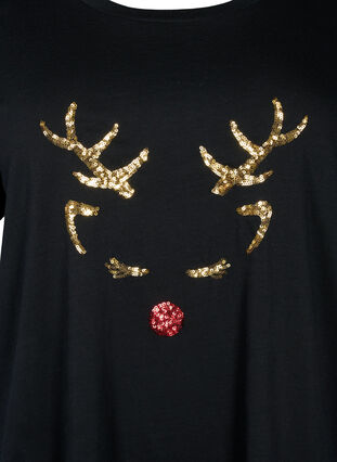 T-shirt de Noël à paillettes, Black W. Reindeer, Packshot image number 2