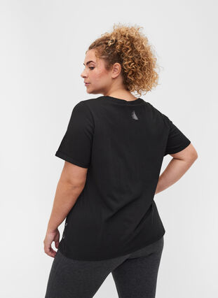 T-shirt d'entraînement en coton avec texte et manches courtes, Black, Model image number 1