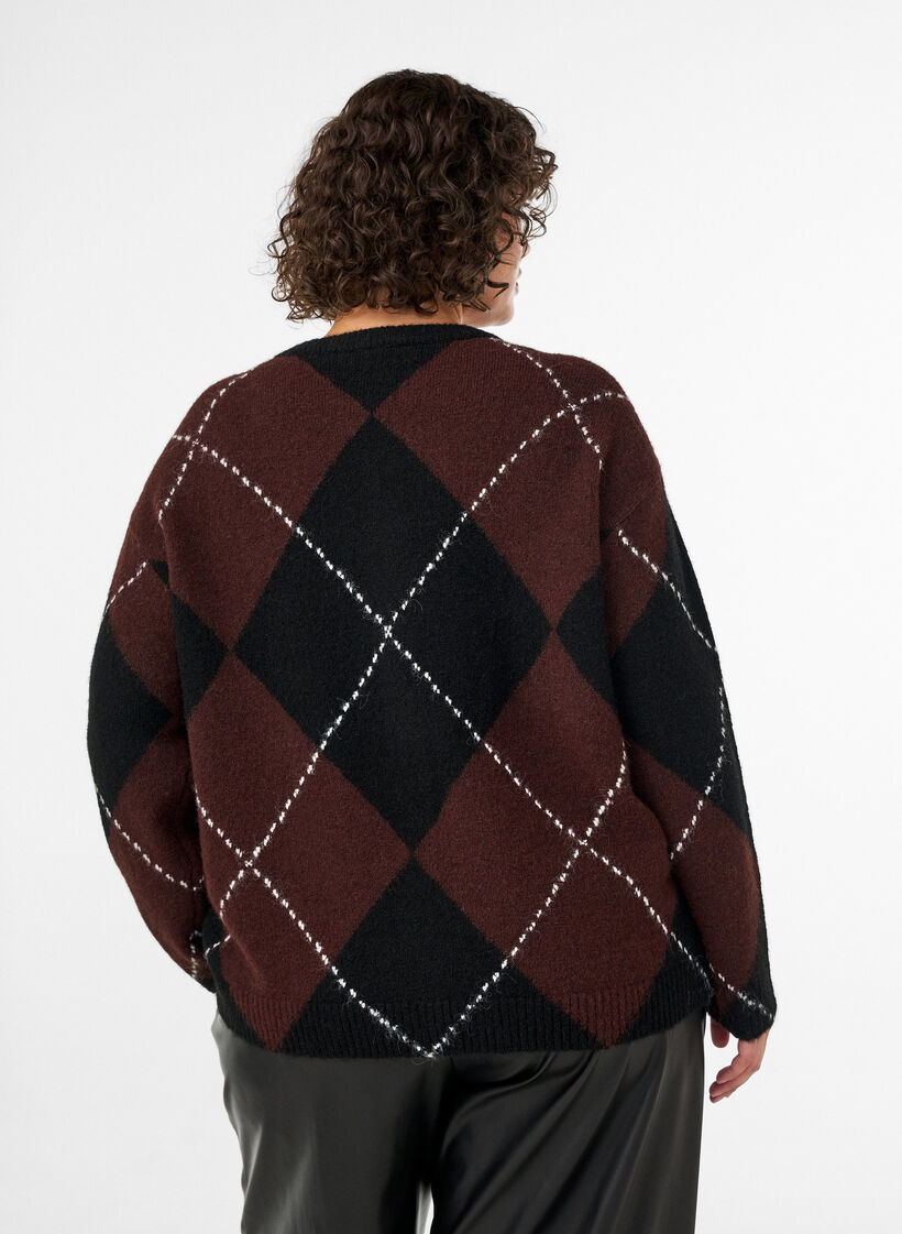 Cardigan &agrave; motif argyle, Noir, Model image number 2